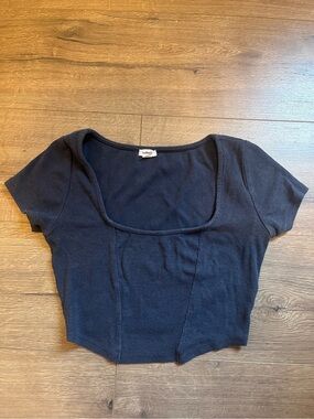 GARAGE Navy Ribbed Square Crop Top